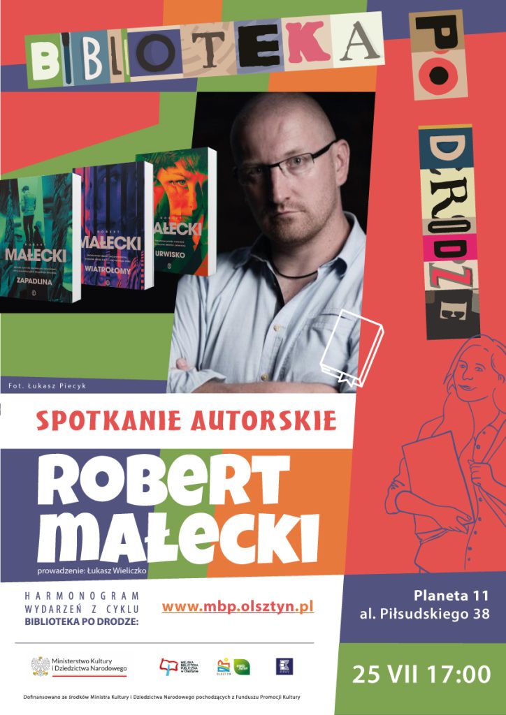 Plik przedstawia projekt plakatu, spotkanie z Robertem Małeckim