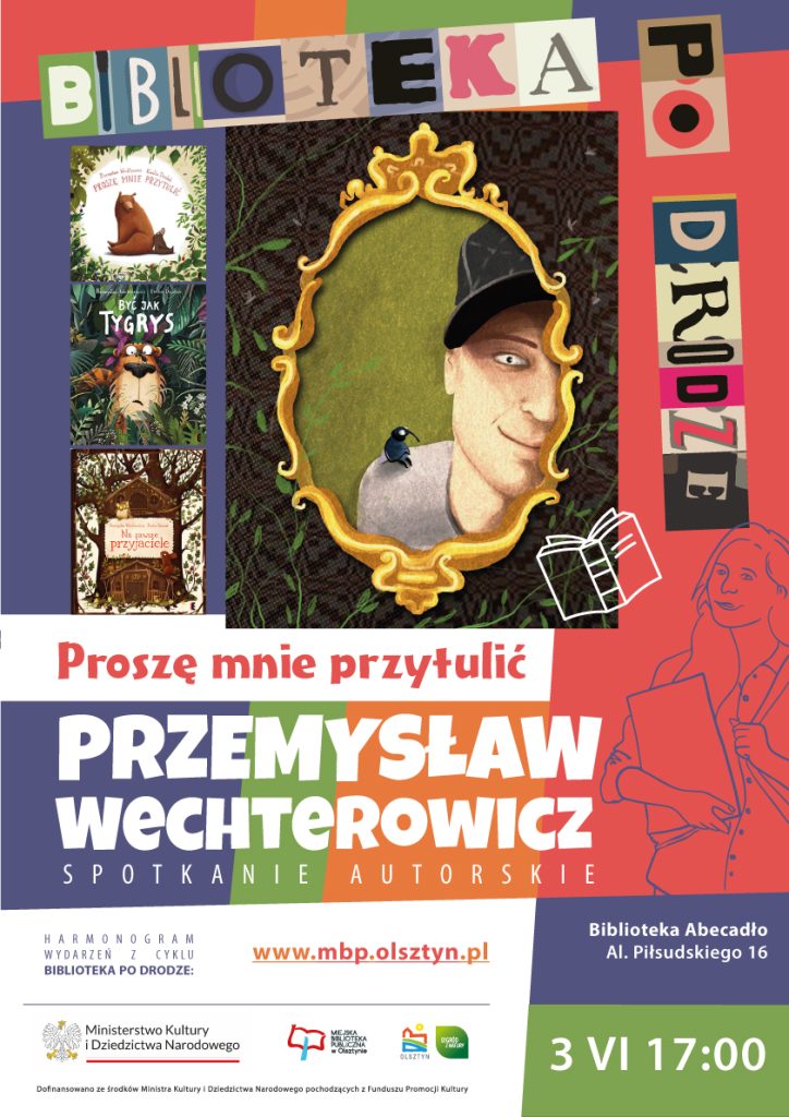 Plik przedstawia projekt plakatu, spotkanie z Przemysławem Wechterowiczem